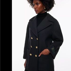 Babaton Elegant Black Pea Coat with Gold Accents